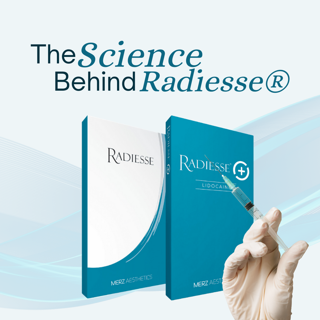 picture of boxes of Radiesse and a gloved hand holding a syringe